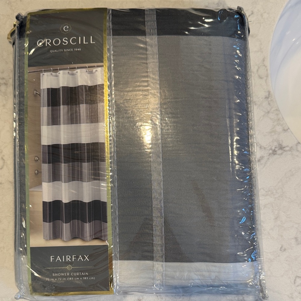 Croscill Fairfax Gray and White Shower Curtain